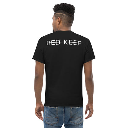 Red Keep white logo on black tee