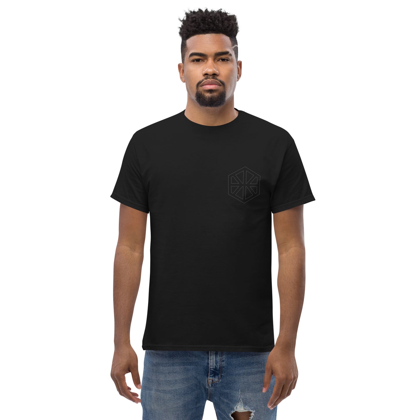 Red Keep black logo on black tee